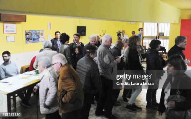 Former Italian Prime Minister and PD secretary Matteo Renzi queueing with his wife Agnese Renzi to cast his vote for Democratic Party leadership...