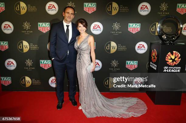 Eugene Galekovic and Nancy Timpano arrive ahead of the FFA Dolan Warren Awards at The Star on May 1, 2017 in Sydney, Australia.