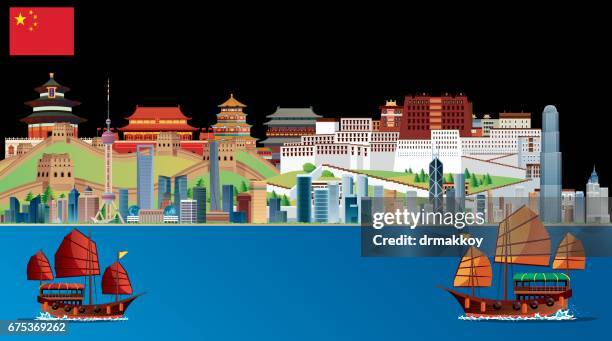 china travel - hong kong temple stock illustrations