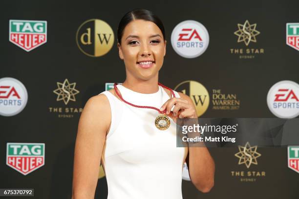 Samantha Kerr of Perth Glory FC poses with the Julie Dolan Medal during the FFA Dolan Warren Awards at The Star on May 1, 2017 in Sydney, Australia.