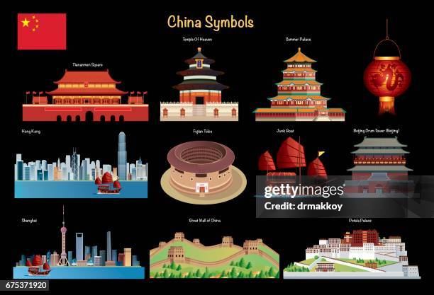 illustrations, cliparts, dessins animés et icônes de symboles de la chine - place tien an men