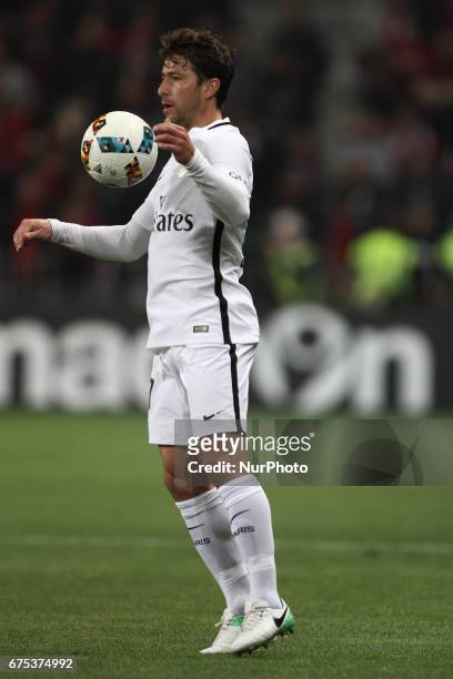 Paris Saint-Germain defender Maxwell in action during the Ligue 1 football match n.35 OGC NICE - PARIS SG on at the Allianz Riviera in Nice, France.