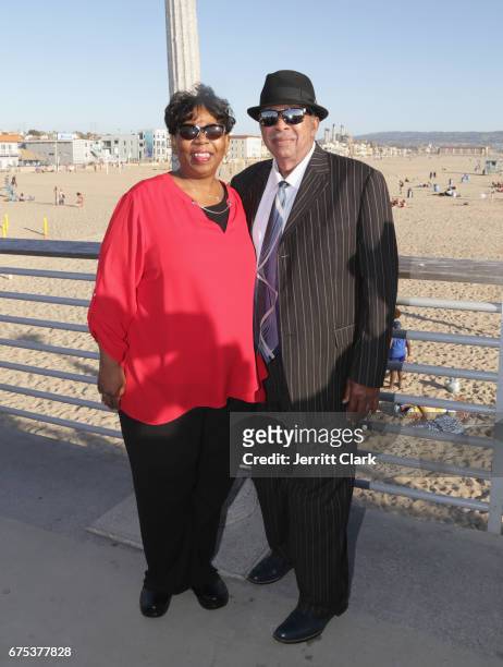 Karen Woods and Tommy Woods participate in Hermosa Beach Pier Celebration Of "La La Land" Day at Hermosa Beach Pier on April 30, 2017 in Hermosa...