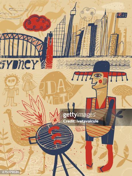 ilustraciones, imágenes clip art, dibujos animados e iconos de stock de sydney, australia - cultura australiana