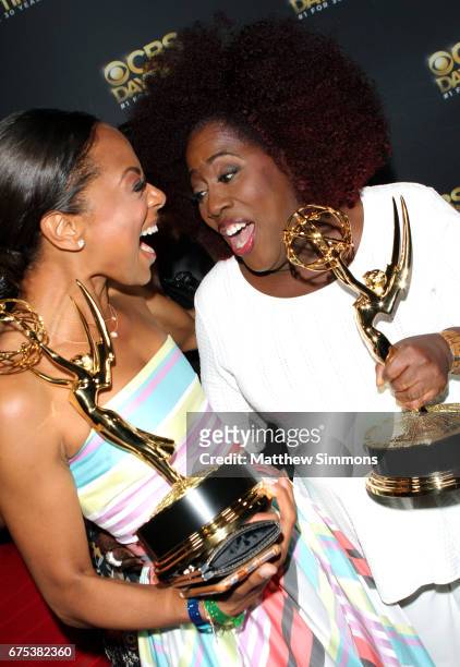 Actors Nischelle Turner and Sheryl Underwood attend the CBS Daytime Emmy after party at Pasadena Civic Auditorium on April 30, 2017 in Pasadena,...