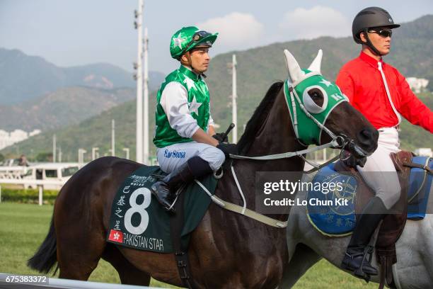 Jockey Silvestre de Sousa riding Pakistan Star during the Race 8 Audemars Piguet Queen Elizabeth II Cup at Sha Tin Racecourse on April 30, 2017 in...