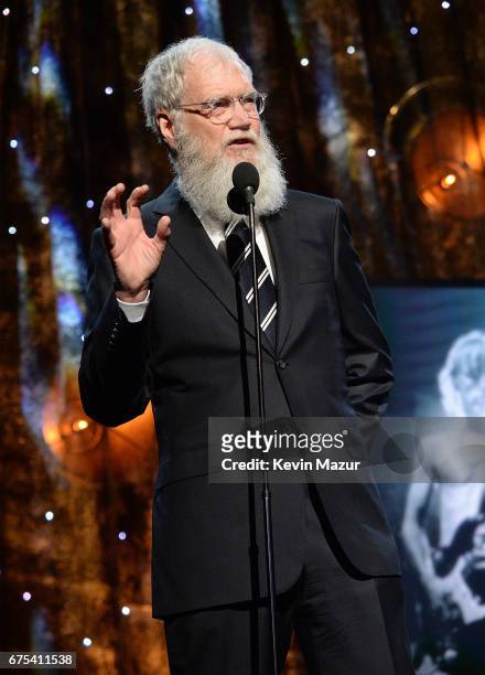 David Letterman speaks onstage during the 32nd Annual Rock & Roll Hall Of Fame Induction Ceremony at Barclays Center on April 7, 2017 in New York...