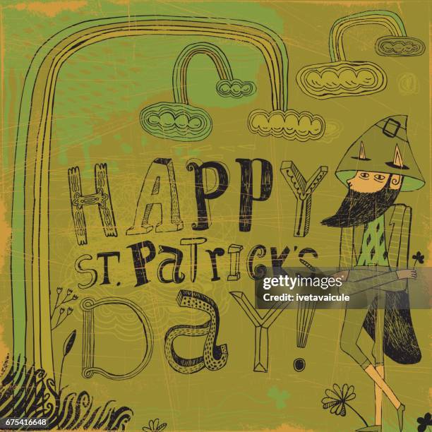 ilustraciones, imágenes clip art, dibujos animados e iconos de stock de leprechaun que desean feliz día de st patricks - letra a con flores vector a