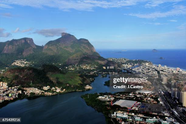 rio de janeiro - aerial view - lagoa barra stock pictures, royalty-free photos & images