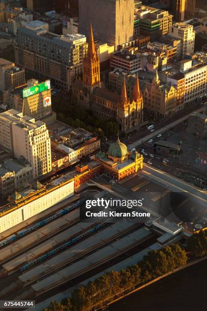 flinders street station from above - federation square melbourne stock pictures, royalty-free photos & images