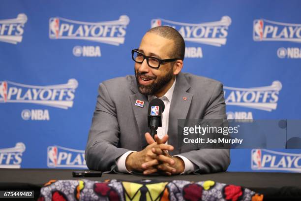 David Fizdale of the Memphis Grizzlies talks to the media during a press conference after Game Six of the Western Conference Quarterfinals against...