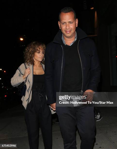 Jennifer Lopez and Alex Rodriguez are seen on April 30, 2017 in New York City.