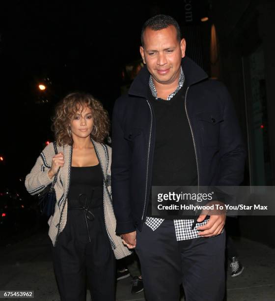 Jennifer Lopez and Alex Rodriguez are seen on April 30, 2017 in New York City.