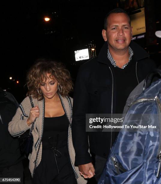 Jennifer Lopez and Alex Rodriguez are seen on April 30, 2017 in New York City.