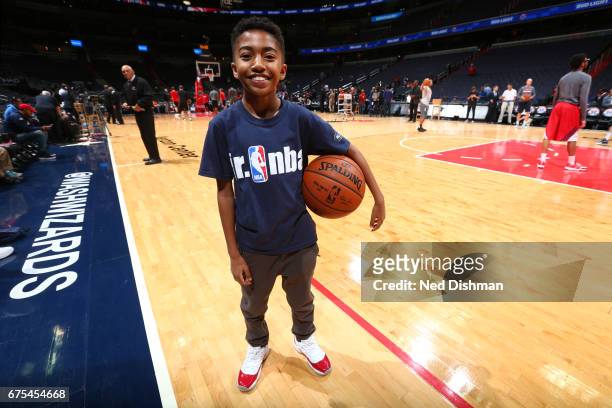 Actor, Miles Brown attends Game Five of the Eastern Conference Quarterfinals between the Atlanta Hawks and the Washington Wizards during the 2017 NBA...