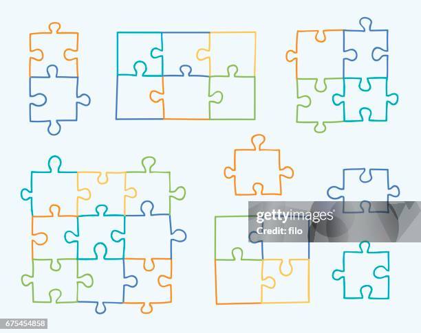 ilustraciones, imágenes clip art, dibujos animados e iconos de stock de rompecabezas de dibujado a mano - puzzle