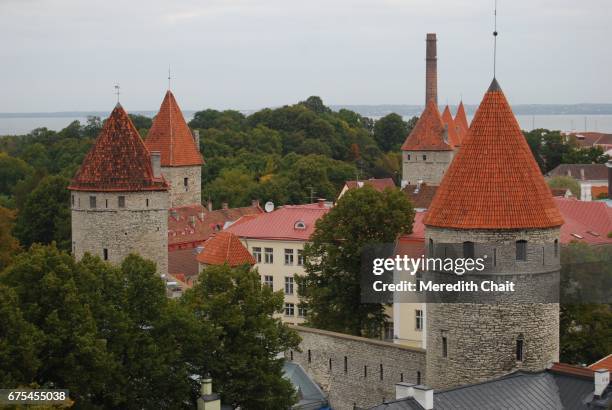 tallinn old town wall border - mura di tallinn foto e immagini stock