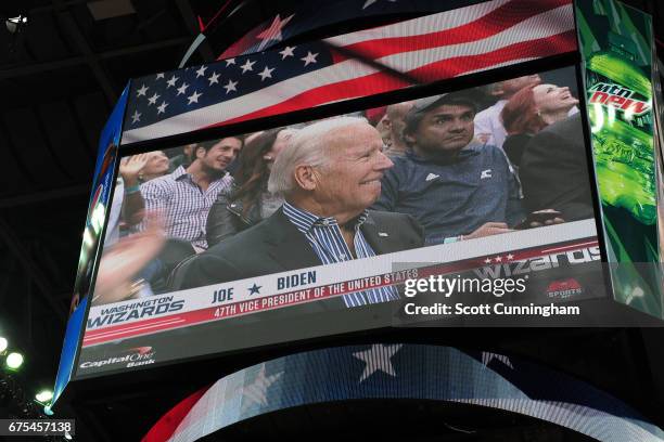 47th Vice President of the United States, Joe Biden attends Game Five of the Eastern Conference Quarterfinals between the Atlanta Hawks and the...