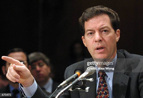 Sen. Sam Brownback testifies before the Senate Appropriations Subcommittee on Labor, Health and Human Services, Education and Related Agencies during...