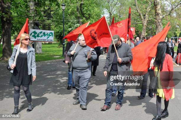 Bulgarian Socialist Party supporters take part in a demonstration to mark May Day, International Workers' Day in Sofia, Bulgaria on May 1, 2017.
