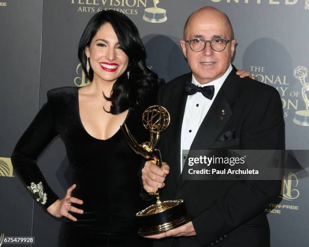 Alejandra Oraa and Eduardo Suarez attend the press room for the 44th annual Daytime Emmy Awards at Pasadena Civic Auditorium on April 30, 2017 in...