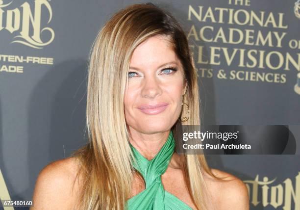 Actress Michelle Stafford attends the press room for the 44th annual Daytime Emmy Awards at Pasadena Civic Auditorium on April 30, 2017 in Pasadena,...