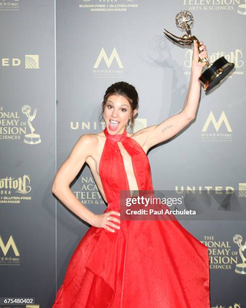 Actress Kate Mansi attends the press room for the 44th annual Daytime Emmy Awards at Pasadena Civic Auditorium on April 30, 2017 in Pasadena,...