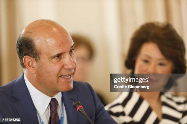 Mike Burke, chairman and chief executive officer of AECOM, speaks during the Milken Institute Global Conference in Beverly Hills, California, U.S.,...