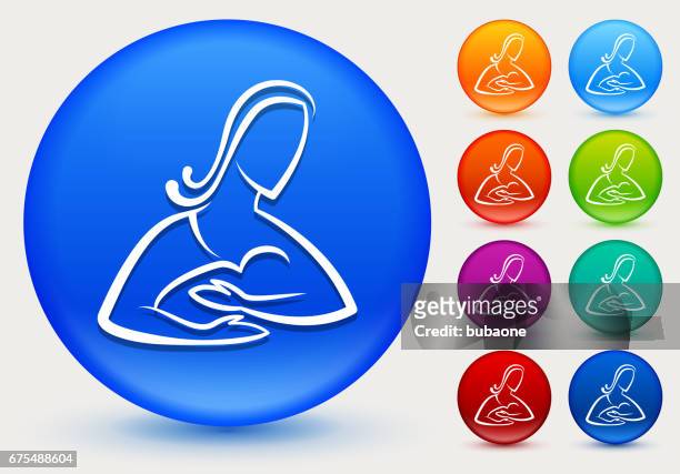 woman and baby icon on shiny color circle buttons - fond orange stock illustrations