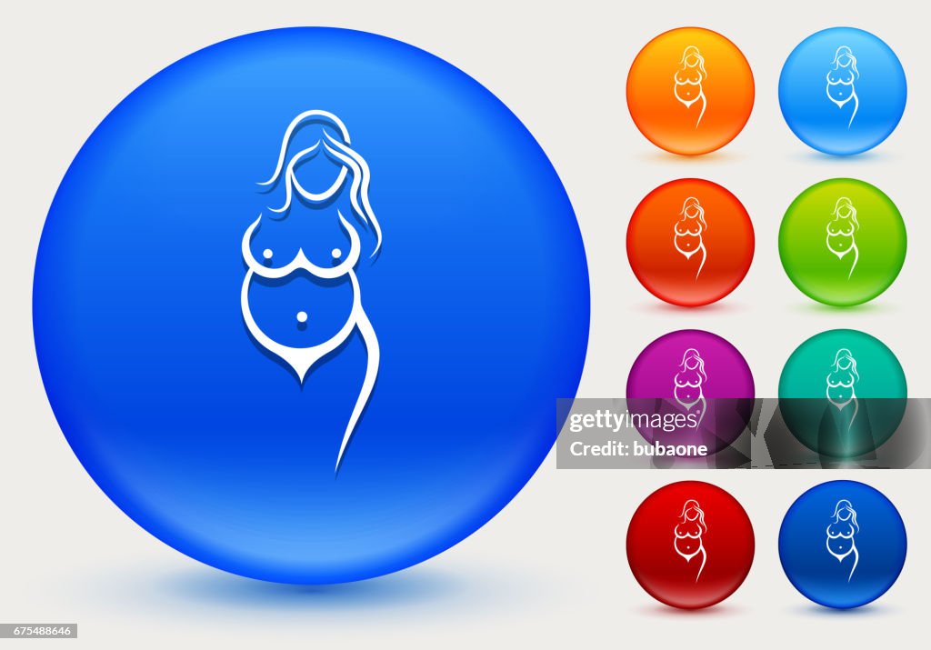 Woman's Body Icon on Shiny Color Circle Buttons