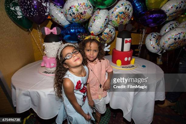 Monroe Cannon and Moroccan Cannon celebrate their sixth birthday at Disneyland on April 30, 2017 in Anaheim, California.