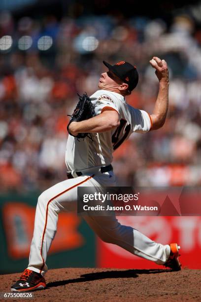 Mark Melancon of the San Francisco Giants pitches against the San Diego Padres during the ninth inning at AT&T Park on April 30, 2017 in San...