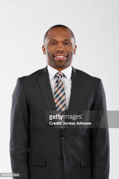 May 1: Assistant coach James Wade of the Minnesota Lynx poses for portraits during 2017 Media Day on May 1, 2017 at the Minnesota Timberwolves and...