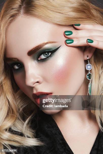beautiful woman with bright make-up - long nail designs stock pictures, royalty-free photos & images