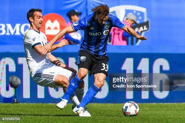 Montreal Impact midfielder Marco Donadel gaining control of the ball the rough way during the Vancouver Whitecaps FC versus the Montreal Impact game...