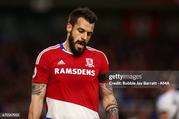 Alvaro Negredo of Middlesbrough during the Premier League match between Middlesbrough and Sunderland at Riverside Stadium on April 26, 2017 in...