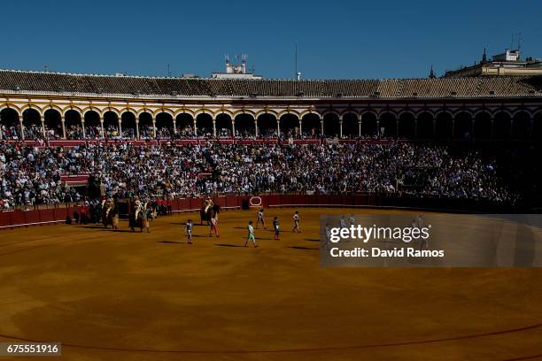 General view of La Maestranza bullring on the second day of La feria de Abril on May 1, 2017 in Seville, Spain. The Feria de Abril, which has a story...