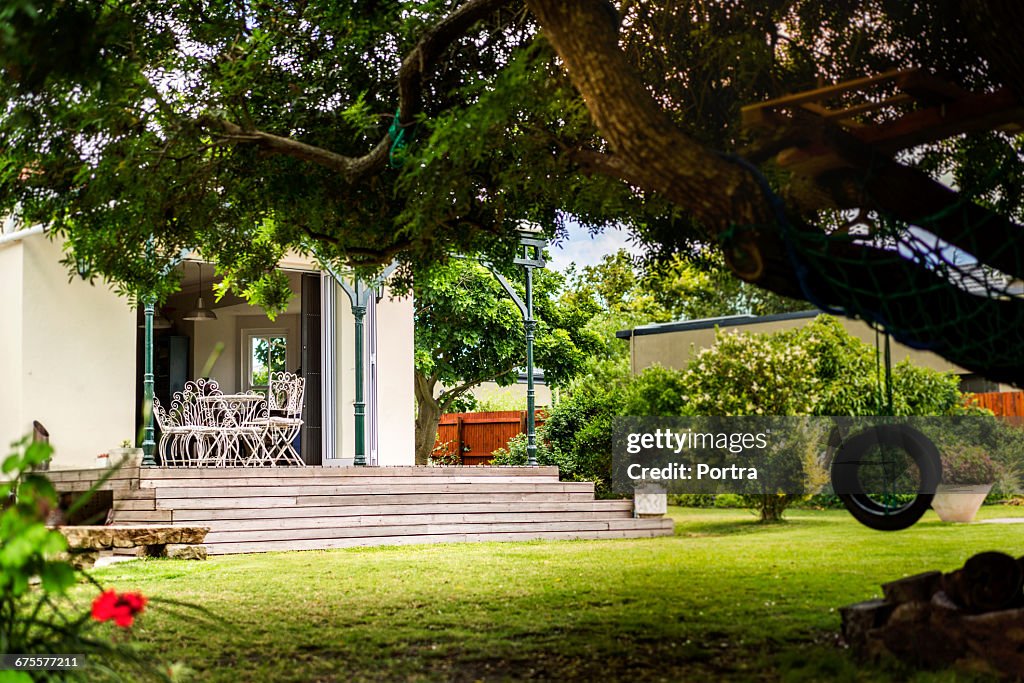 Table set in patio seen from frontyard
