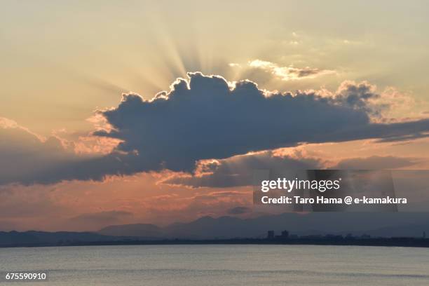 jacob's ladder on the sunset beach, town and mountains - chigasaki beach stock pictures, royalty-free photos & images