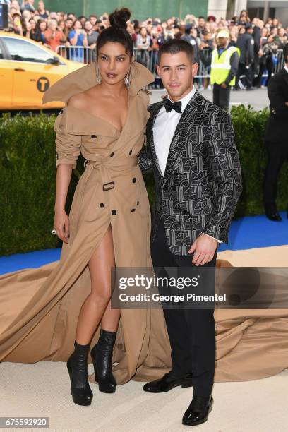 Priyanka Chopra and Nick Jonas attend the "Rei Kawakubo/Comme des Garcons: Art Of The In-Between" Costume Institute Gala at Metropolitan Museum of...