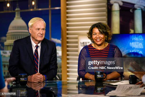 Pictured: ? Chris Matthews, Host, MSNBC?s ?Hardball? and Helene Cooper, Pentagon Correspondent, The New York Times appear on "Meet the Press" in...