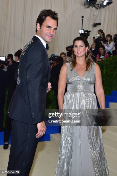 Roger Federer and Mirka Federer arrive at "Rei Kawakubo/Comme des Garcons: Art Of The In-Between" Costume Institute Gala at The Metropolitan Museum...