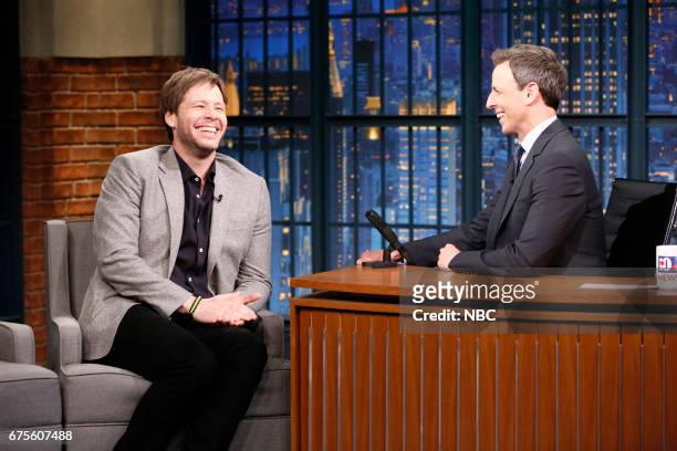 Episode 520 -- Pictured: Actor Ike Barinholtz during an interview with host Seth Meyers on May 1, 2017 --