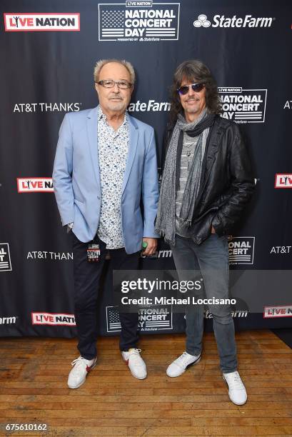 Musician Mick Jones and Singer Kelly Hansen of Foreigner attend Live Nation's celebration of The 3rd Annual National Concert Day at Irving Plaza on...