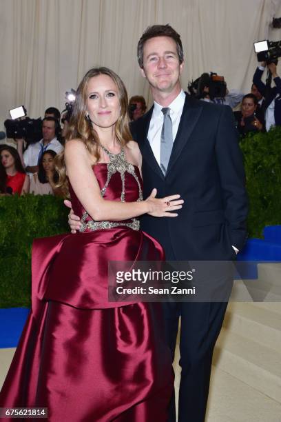 Shauna Robertson and Edward Norton arrives at "Rei Kawakubo/Comme des Garcons: Art Of The In-Between" Costume Institute Gala at The Metropolitan...