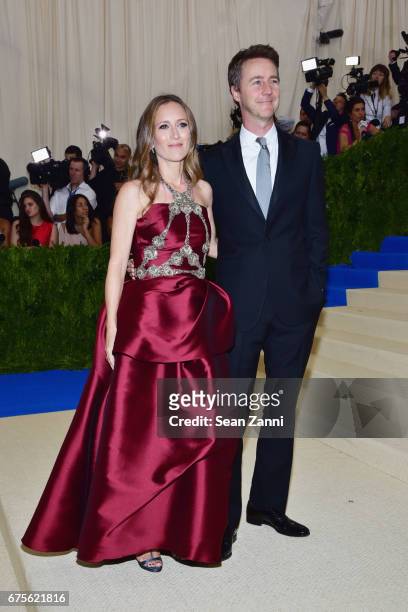 Shauna Robertson and Edward Norton arrives at "Rei Kawakubo/Comme des Garcons: Art Of The In-Between" Costume Institute Gala at The Metropolitan...