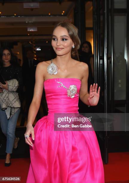 Lily-Rose Depp leaves from The Mark Hotel for the 2017 'Rei Kawakubo/Comme des Garçons: Art of the In-Between' Met Gala on May 1, 2017 in New York...