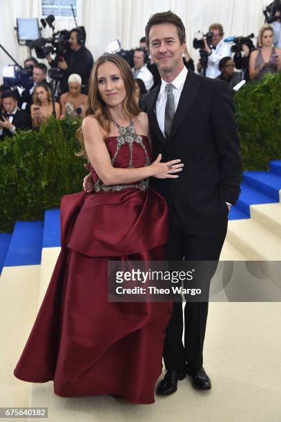 Shauna Robertson and Edward Norton attend the "Rei Kawakubo/Comme des Garcons: Art Of The In-Between" Costume Institute Gala at Metropolitan Museum...