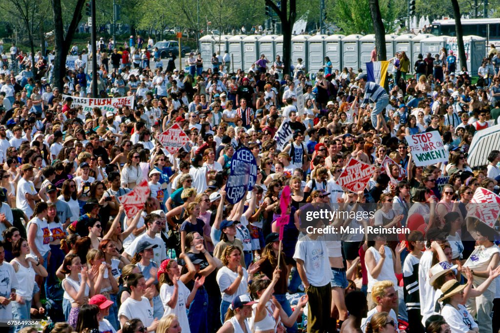 Woman Rally Event Elevated view of attendees, many with signs, at the Rally for Women's ...