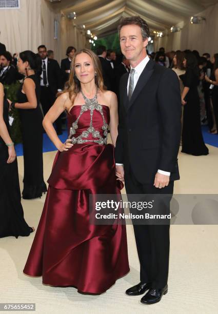 Shauna Robertson and Edward Norton attend the "Rei Kawakubo/Comme des Garcons: Art Of The In-Between" Costume Institute Gala at Metropolitan Museum...